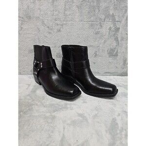 Sun & Stone Black Booties Women Size 6.5 Block Heel Side Zip Casual Faux Leather